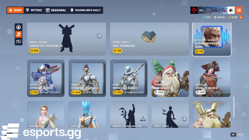 Maximilien's Vault aligns somewhat with the Just for You shop in Overwatch 2 (Screenshot via esports.gg)