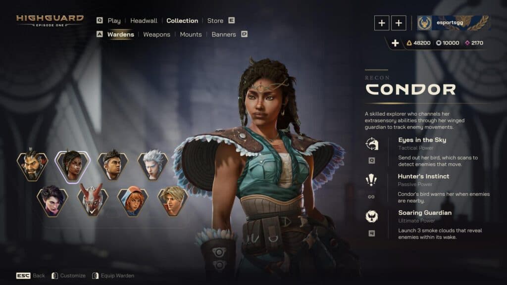 Condor's Warden details in Highguard (Screenshot via esports.gg)