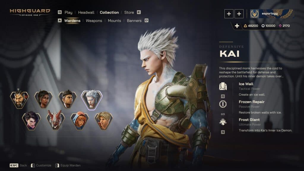 Kai's Warden details in Highguard (Screenshot via esports.gg)