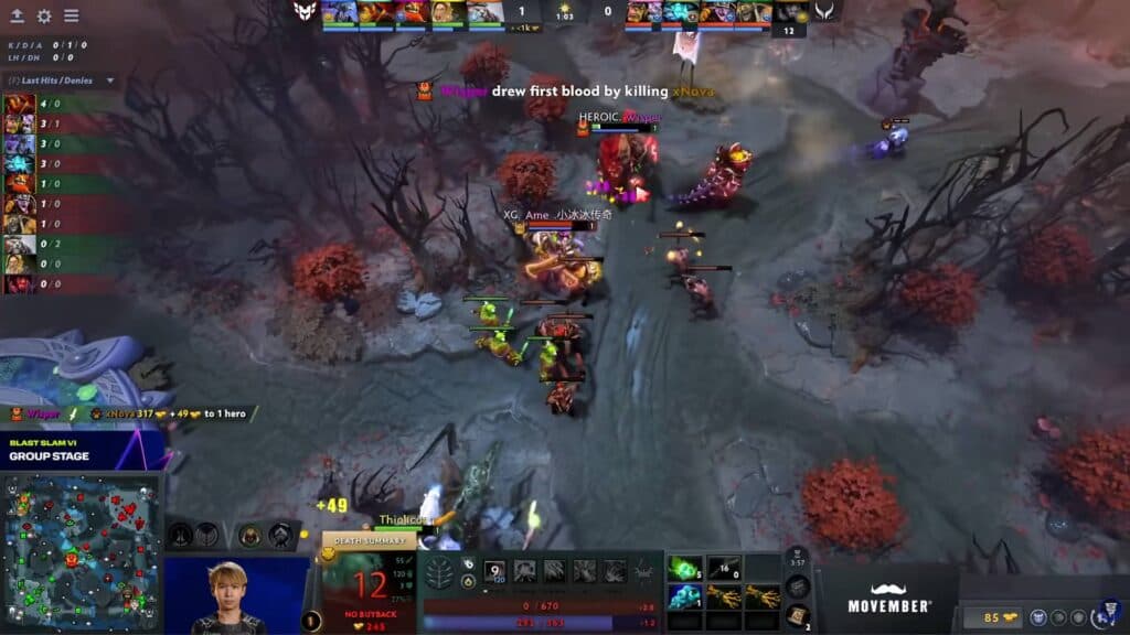 A First Blood in Dota 2 (Image via BLAST Slam Dota 2 YouTube Channel)