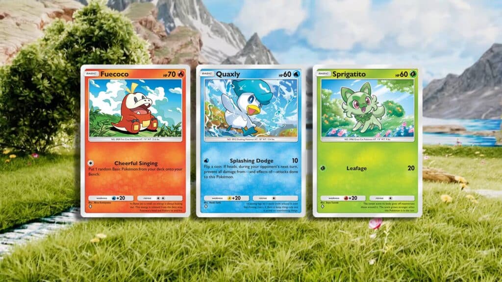 Fuecoco, Quaxly, and Sprigatito cards (Image via esports.gg)