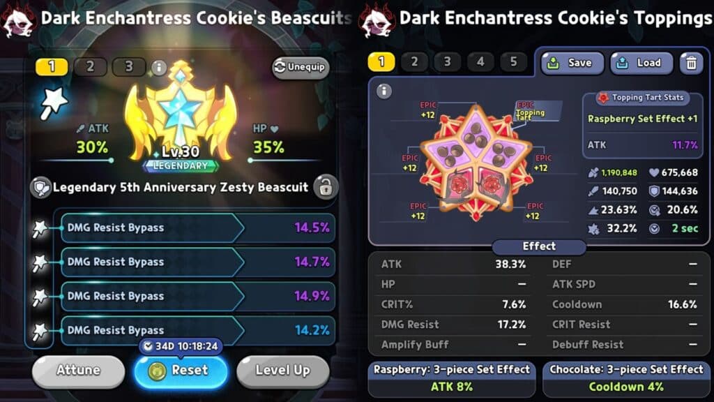 Recommended Beascuits and Toppings for Dark Enchantress Cookie (Screenshot via esports.gg)