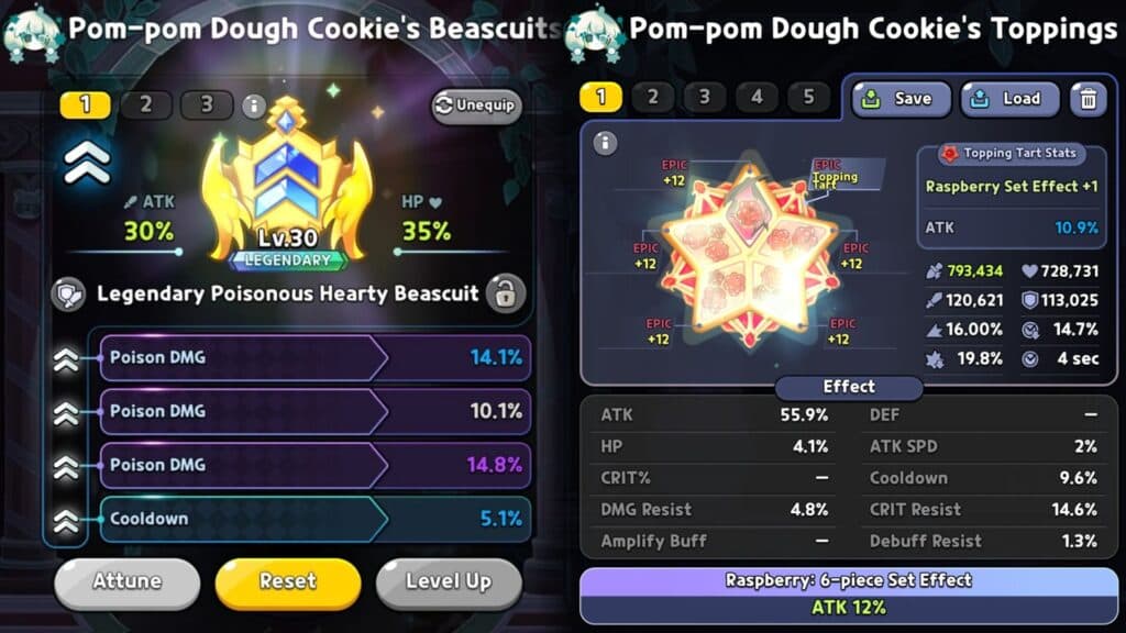 Recommended Beascuits and Toppings for Pom-pom Dough Cookie (Screenshot via esports.gg)