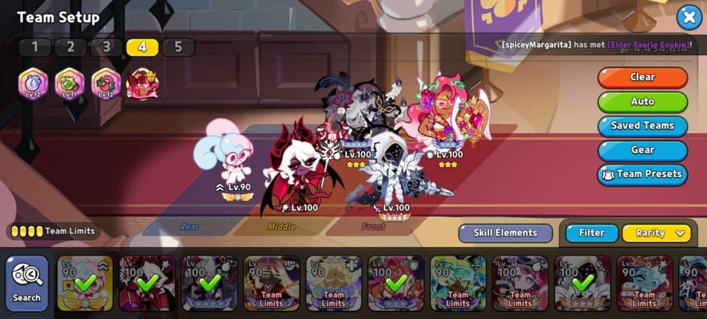 One of the recommended Arena PvP teams for Dark Enchantress Cookie (Screenshot via esports.gg)
