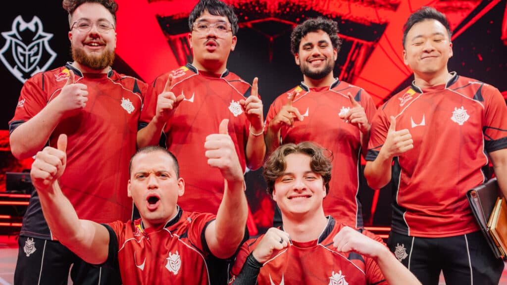 G2 Esports celebrating its victory over Cloud9 (Image by Colin Young-Wolff/Riot Games)