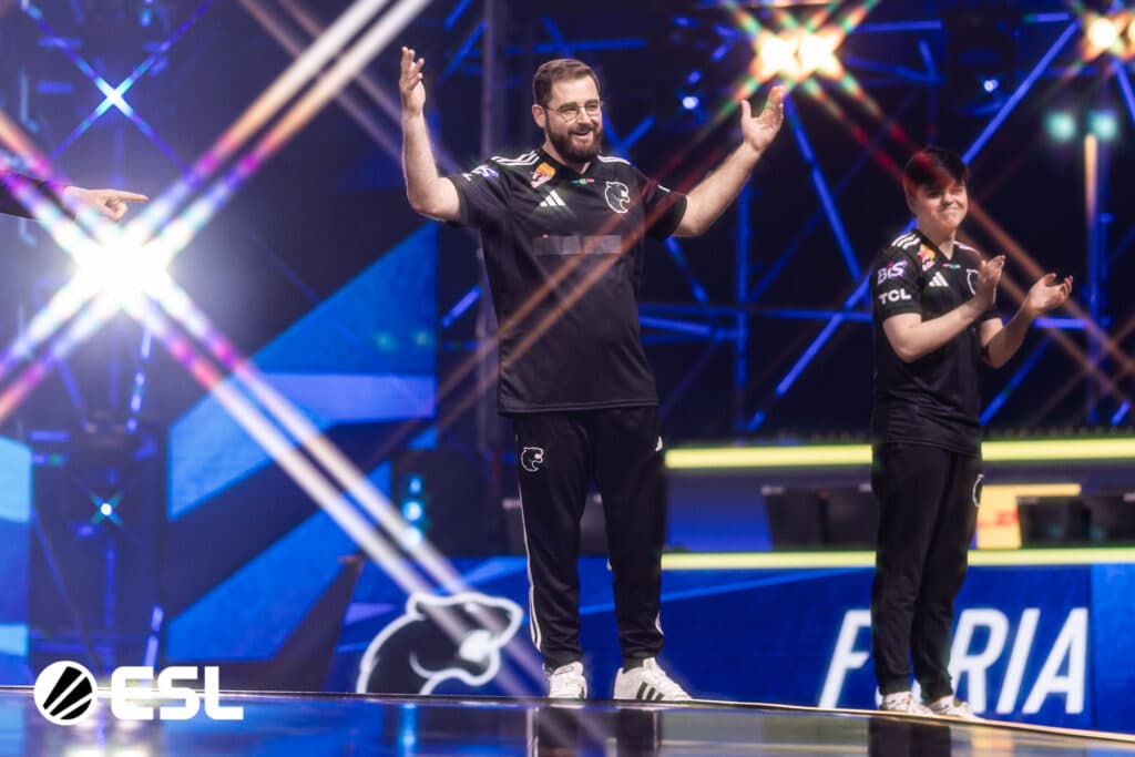 CS2 FURIA on the stage at IEM Krakow 2026 for the semifinal vs Spirit (Image via ESL)