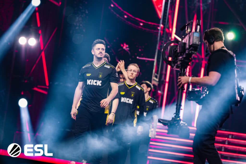 CS2 Vitality players enter the stage at IEM Kraków 2026 (Image via ESL)