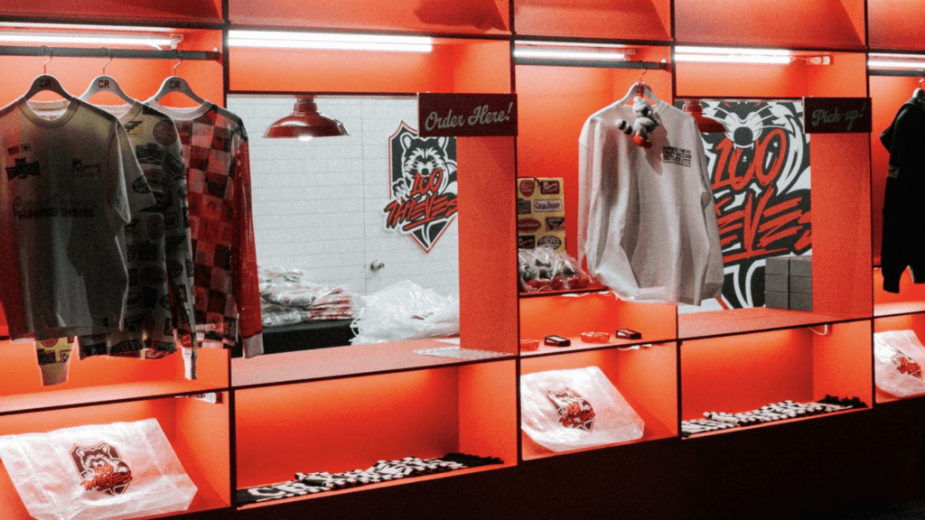 The 100 Thieves x Crazy Raccoon booth in Sapporo, Japan (Image via Bronzey on X)