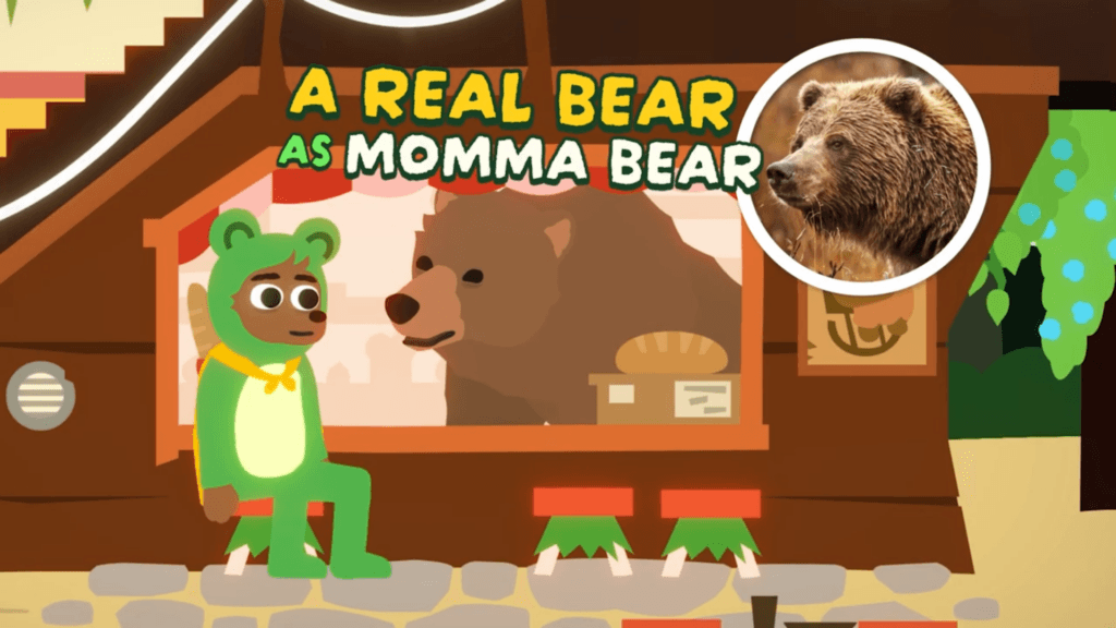A real bear as Momma Bear in Bonnie Bear Saves Frogtime (Image via offbrand games)
