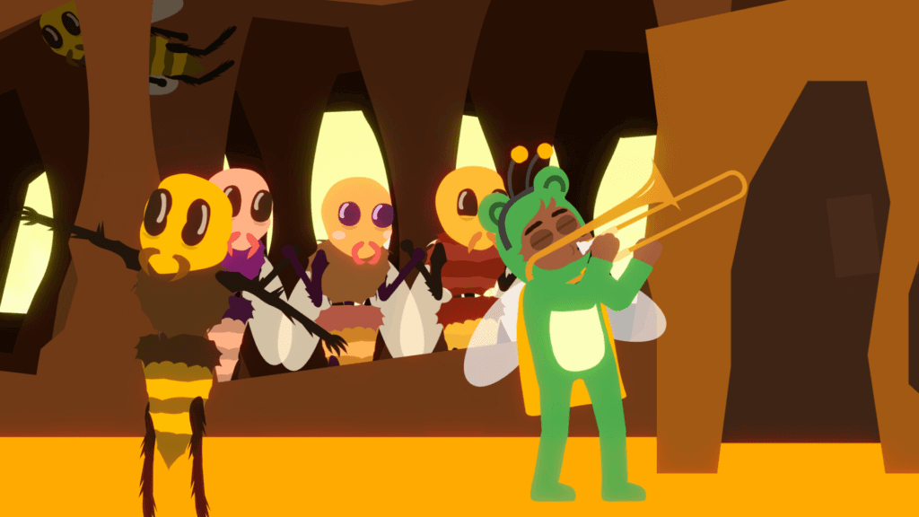 Infiltrating a beehive in Bonnie Bear Saves Frogtime (Image via offbrand games)