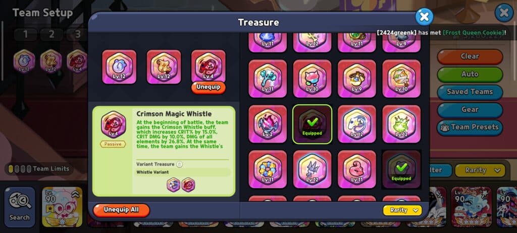 Recommended treasures for Mold Dough Cookie. (Screenshot via esports.gg)