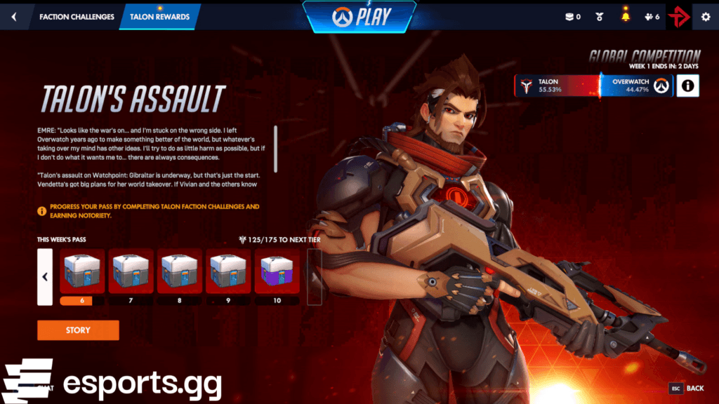 Overwatch Conquest event rewards from Week 1 (Screenshot via esports.gg)