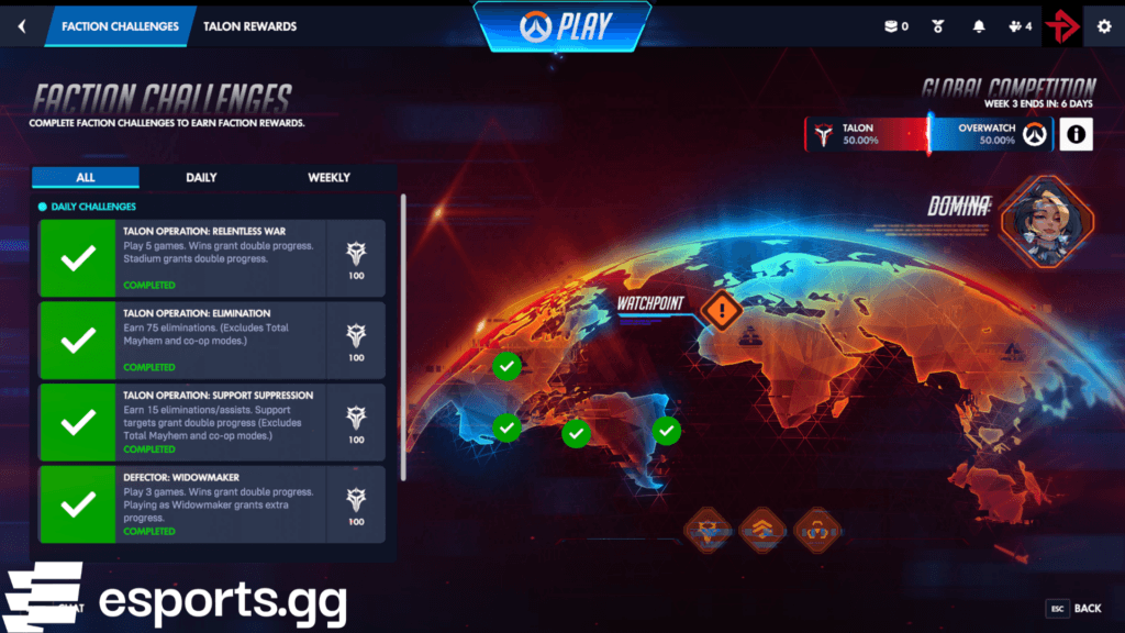 Overwatch Conquest challenges (Screenshot via esports.gg)