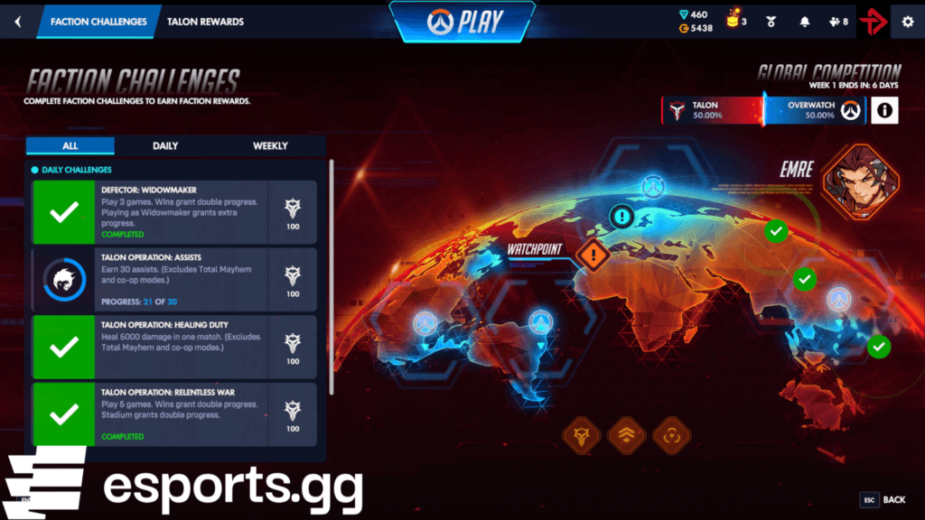 Overwatch Conquest Talon challenges for Week 1 (Screenshot via esports.gg)