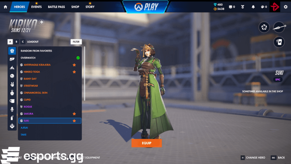 The Suki Kiriko skin is part of Overwatch's Avatar: The Last Air Bender collaboration (Screenshot via esports.gg)