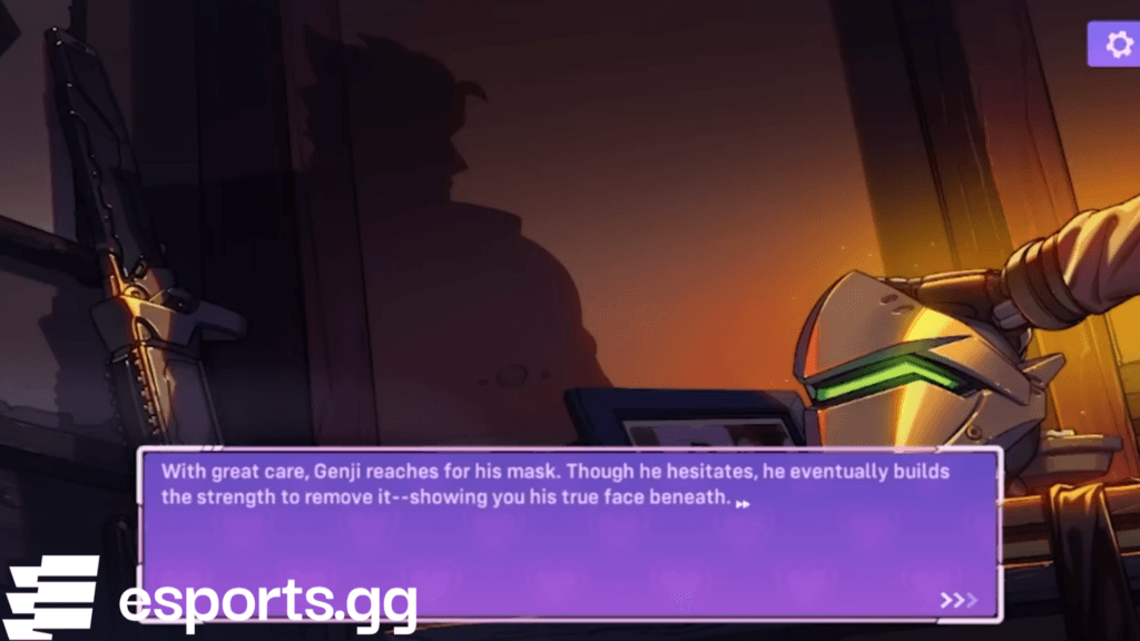 Genji takes off his mask for the player character (Screenshot via esports.gg)