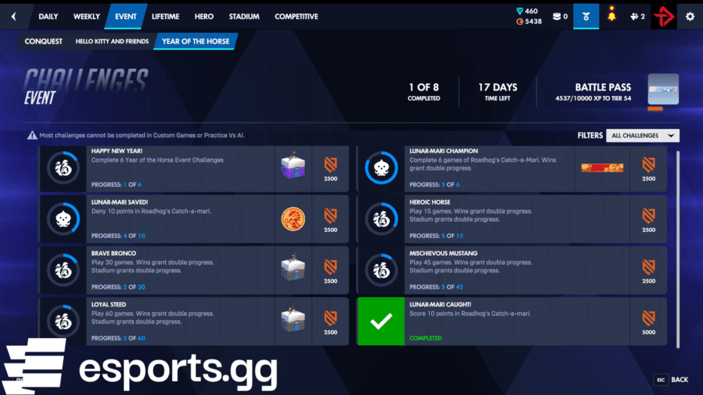 Overwatch Year of the Horse event challenges and rewards (Screenshot via esports.gg)<br>