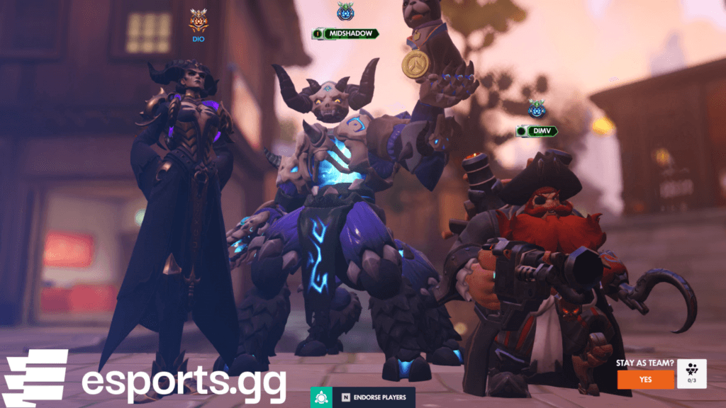 Our team had Orisa as the tank, Torbjorn as damage, and Moira as support (Screenshot via esports.gg)