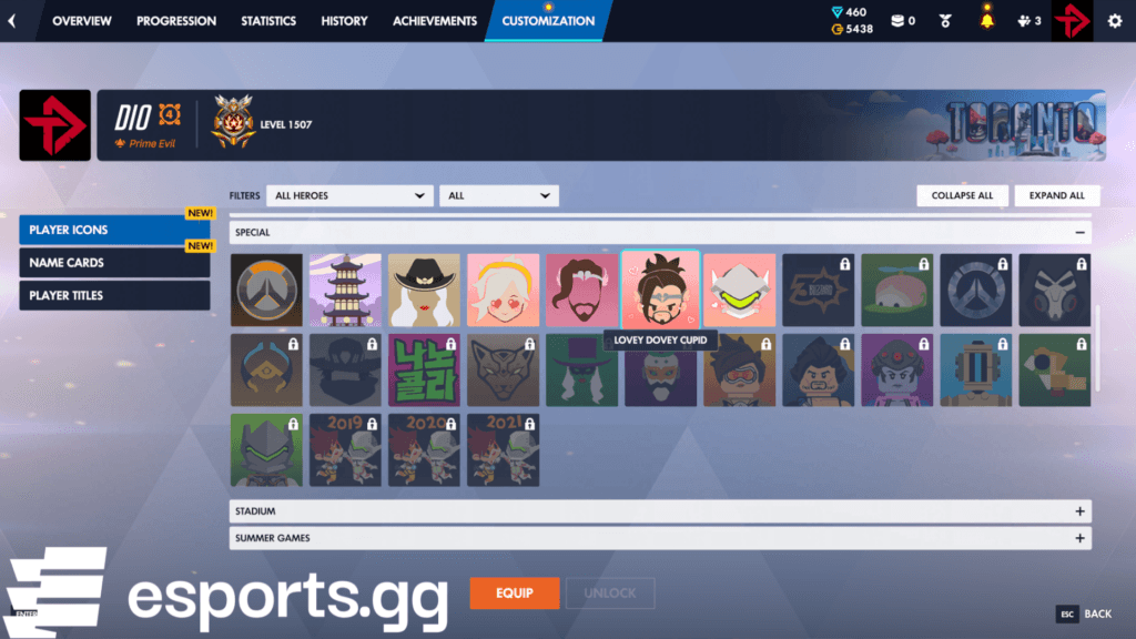 This is where the Loverwatch Hanzo icon is located in Overwatch (Screenshot via esports.gg)