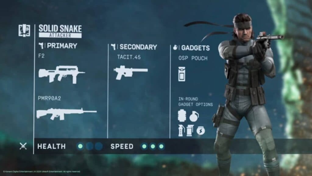 Loadout details for R6 Siege X Solid Snake (Image via Ubisoft)