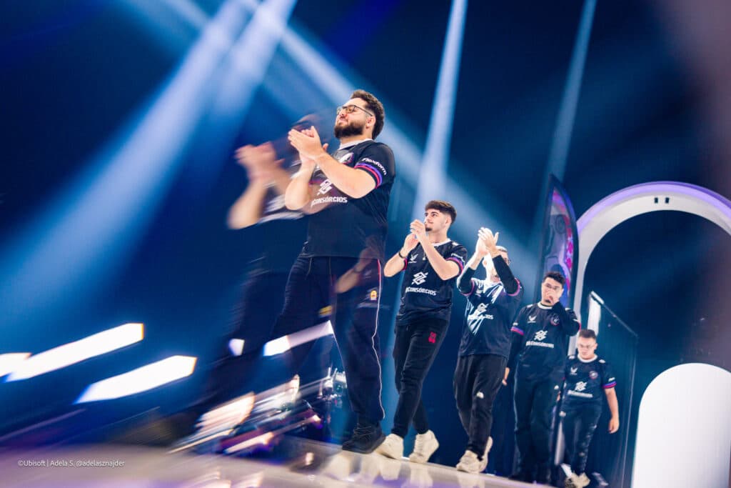 Fluxo W7M in the arena during the Six Invitational 2026 Finals (Image via Ubisoft | Adela Sznajder)