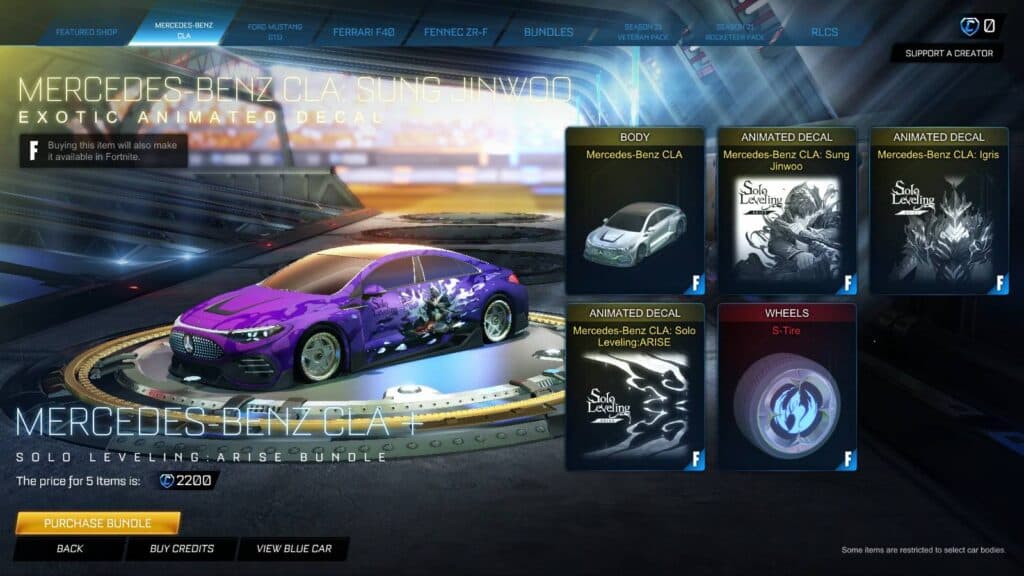 The Solo Leveling Sung Jinwoo decal in Rocket League (Image via esports.gg)