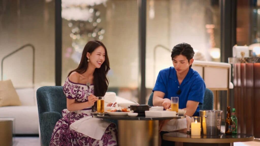 Park Hee-sun and Lee Sung-hun on a Paradise date in episode 9 (Image via Netflix)