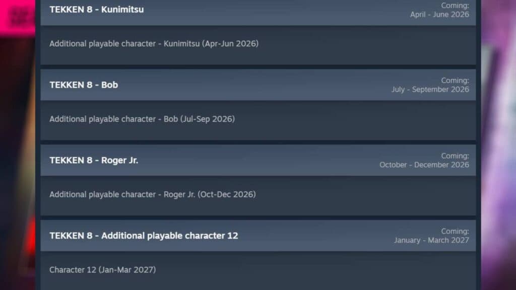 Release schedule for DLC character TEKKEN 8 Season 3 Pass (Image via Steam)