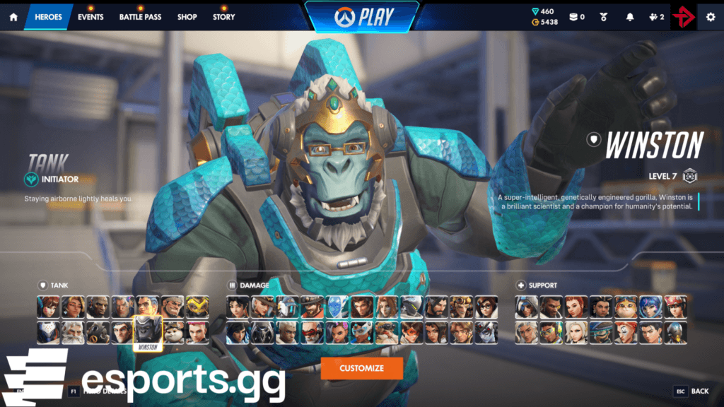 Play as Winston to counter Domina's shield in Overwatch (Screenshot via esports.gg)