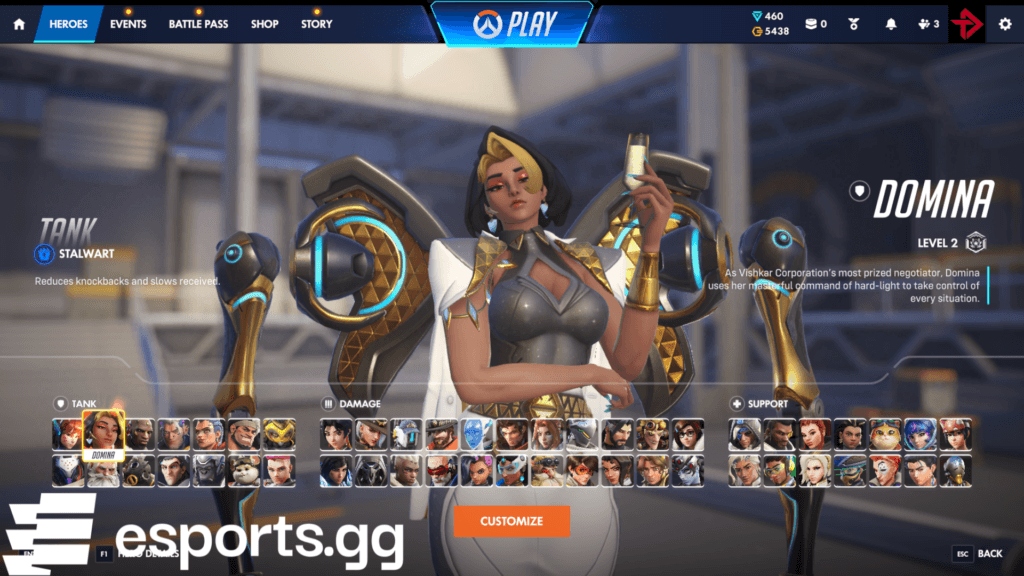 Domina is a tank hero in Overwatch (Screenshot via esports.gg)<br>