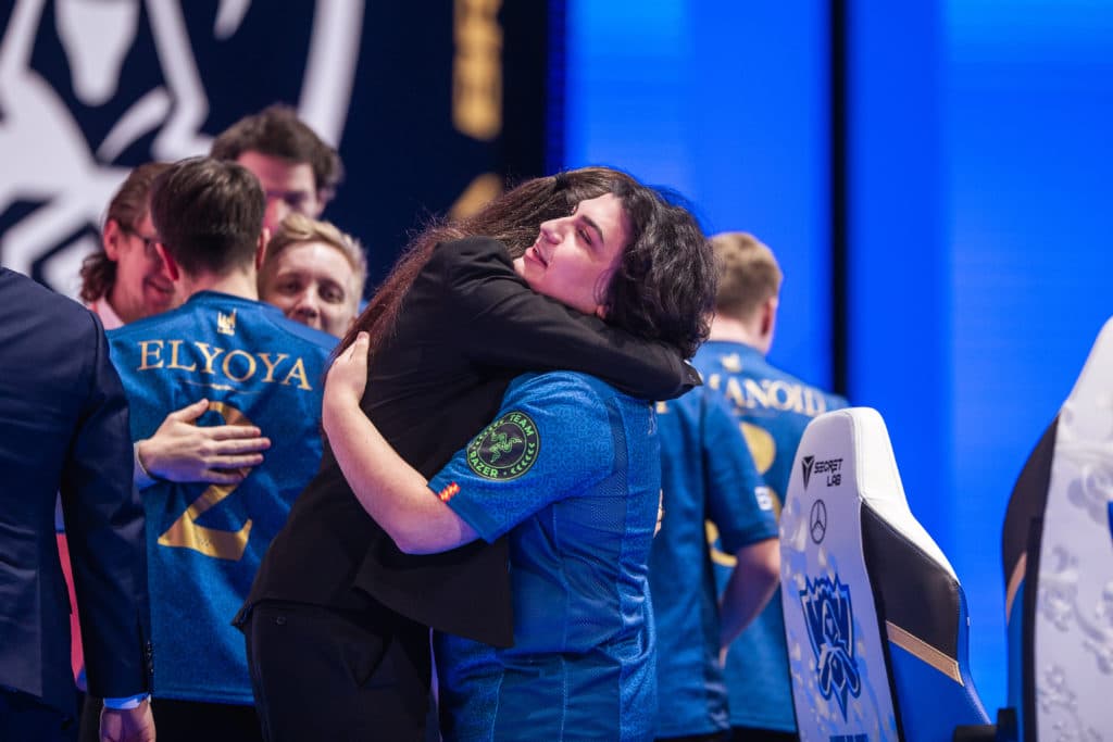 REYKJAVIK, ICELAND - OCTOBER 18: MAD Lions' İrfan Berk "Armut" Tukek reacts after a victory match at the League of Legends World Championship Groups Stage on October 18, 2021 in Reykjavik, Iceland. (Photo by Joosep Martinson/Riot Games)