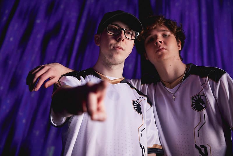 BERLIN, GERMANY - NOVEMBER 30: Team Liquid's Travis "L1NK" Mendoza (L) and Elias "Jamppi" Olkkonen pose at the <a href="https://esports.gg/news/valorant/valorant-champions-storylines-day-6/">VALORANT Champions</a> Features Day on November 30, 2021 in Berlin, Germany. (Photo by Lance Skundrich/Riot Games)