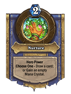 Nurture Wildheart Guff's Hero Power - Image via Blizzard<br>Old: Hero Power granted full mana crystals.<br><strong>New: Hero Power grant empty mana crystals.</strong>