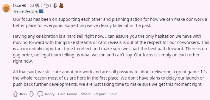 Hearthstone Design Team's Iksar's Reddit post